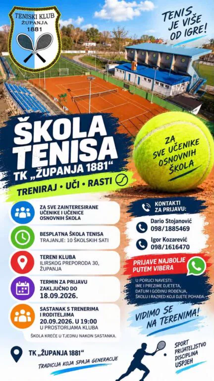 Besplatna škola tenisa za učenike osnovnih škola u Županji